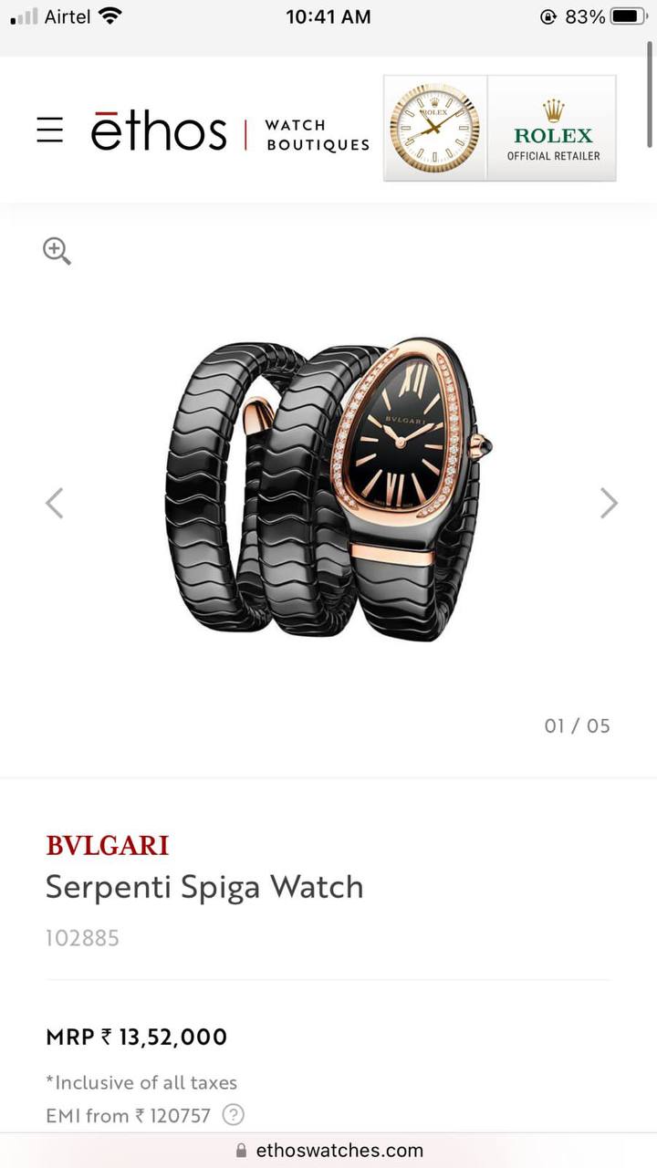 BVLGARI Serpenti Spiga Darkblack Watch Store India