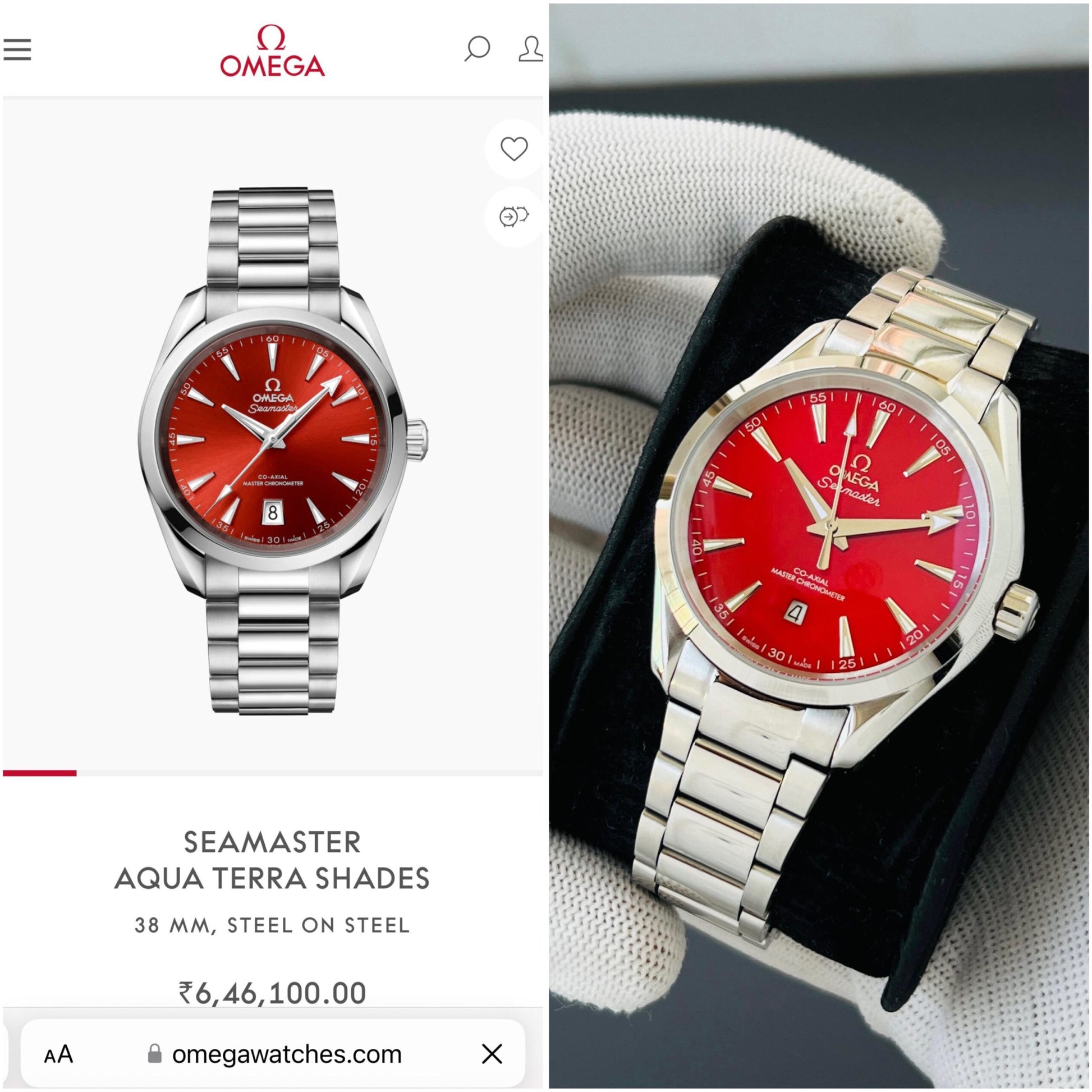 Omega Seamaster Aqua Terra Red Dial Watch Store India