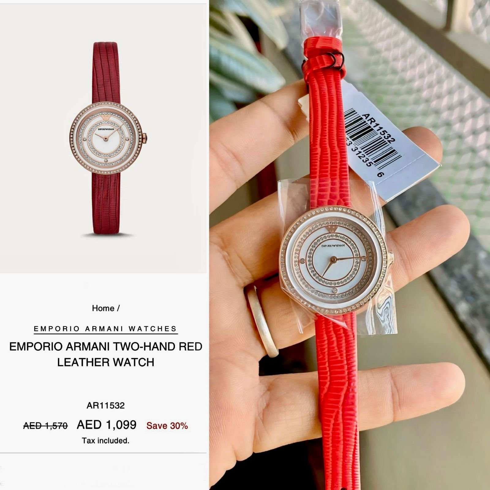 EMPORIO ARMANI TWO-HAND RED LEATHER